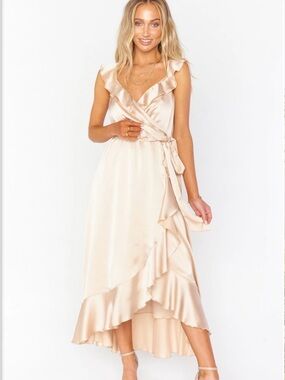 dune luxe satin bridesmaid dresses Jodie Dress, in Dune Luxe Satin, Size: Large | Show Me Your Mumu